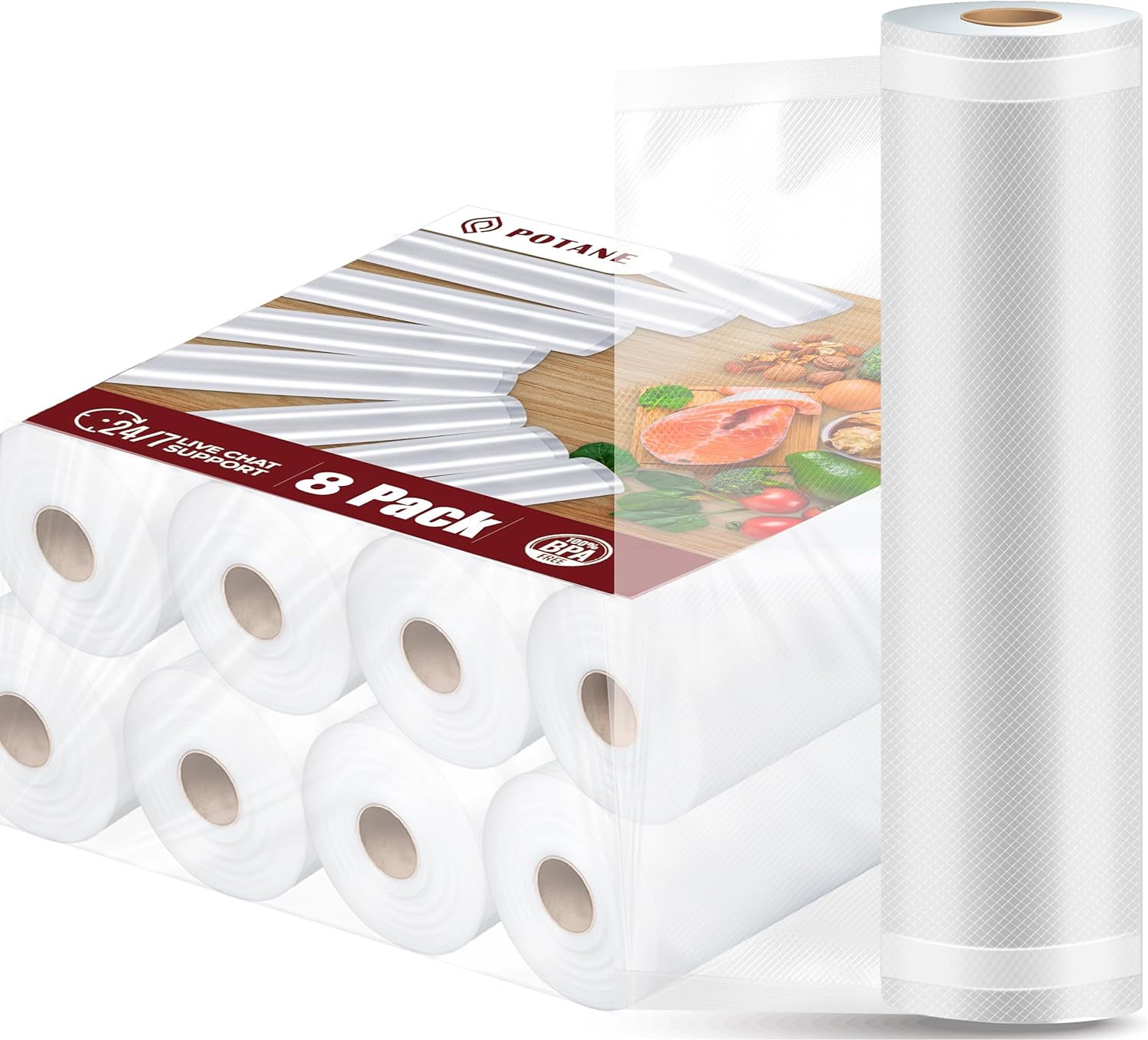  Potane Precision Vacuum Machine,Pro Food Sealer with Built-in  Cutter and Bag Storage(Up to 20 Feet Length), Both Auto&Manual Options,2  Modes,Includes 2 Bag Rolls 11”x16' and 8”x16',Compact Design: Home & Kitchen